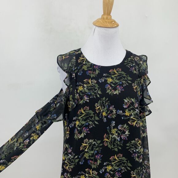 BCBGeneration Cold Shoulder Dress Womens XXS 2XS Floral Ruffle Lined Keyhole - Picture 5 of 15
